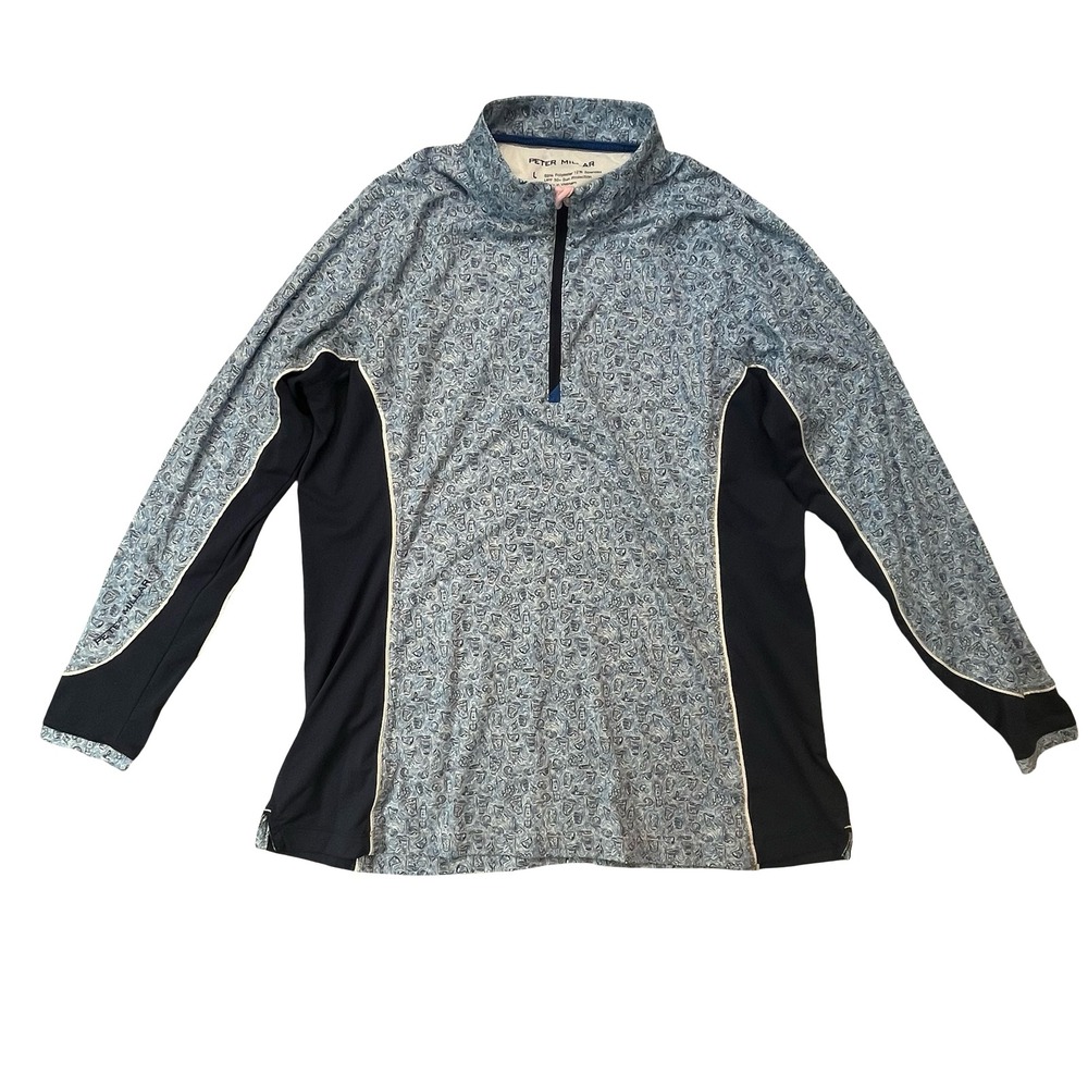 Peter Millar Womens Pullover Blue Cocktail Golf Print Quarter Zip Athletic L